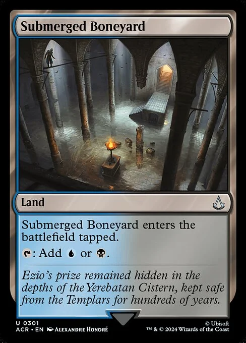 Submerged Boneyard, carta Magic di tipo Land illustrata da Alexandre Honoré