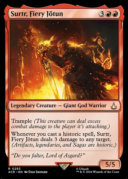 Surtr, Fiery Jötun, carta Magic di tipo Legendary Creature — Giant God Warrior illustrata da Evan Shipard