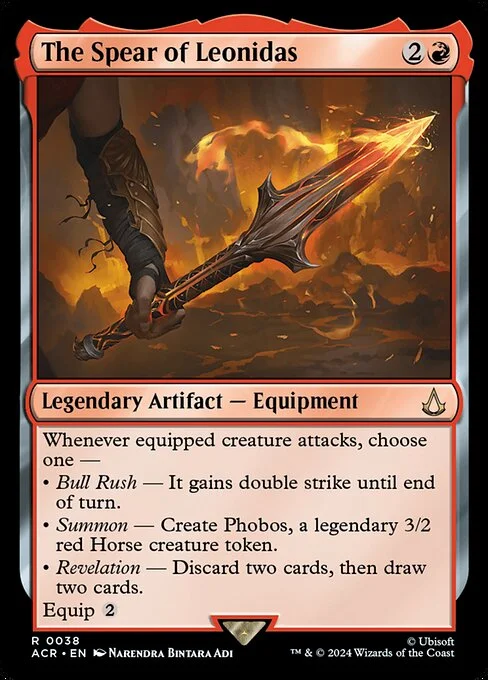 The Spear of Leonidas, carta Magic di tipo Legendary Artifact — Equipment illustrata da Narendra Bintara Adi