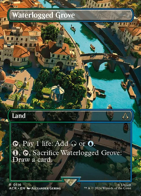 Waterlogged Grove, carta Magic di tipo Land illustrata da Alexander Gering