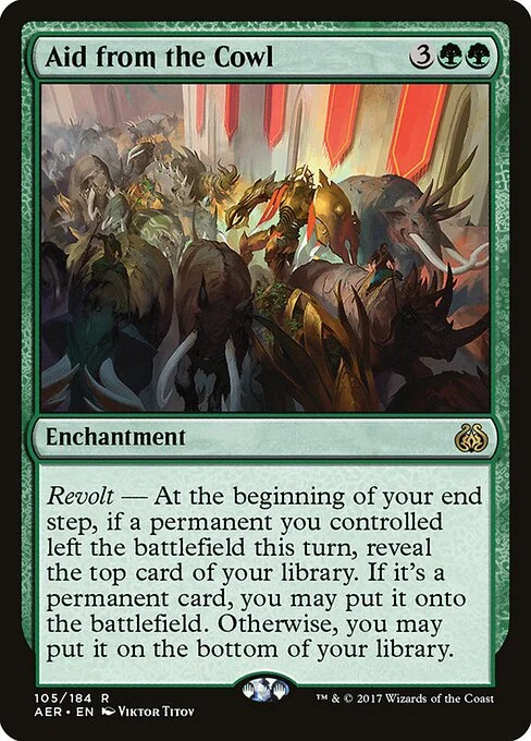 Aid from the Cowl, carta Magic di tipo Enchantment illustrata da Viktor Titov