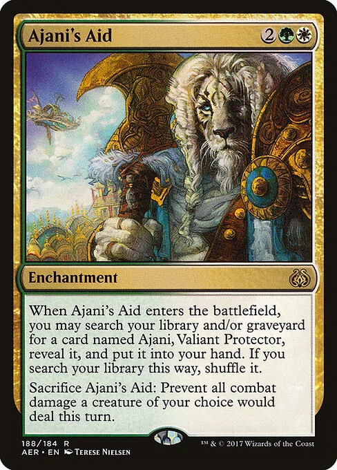 Ajani's Aid, carta Magic di tipo Enchantment illustrata da Terese Nielsen