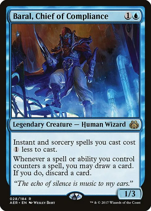 Baral, Chief of Compliance, carta Magic di tipo Legendary Creature — Human Wizard illustrata da Wesley Burt