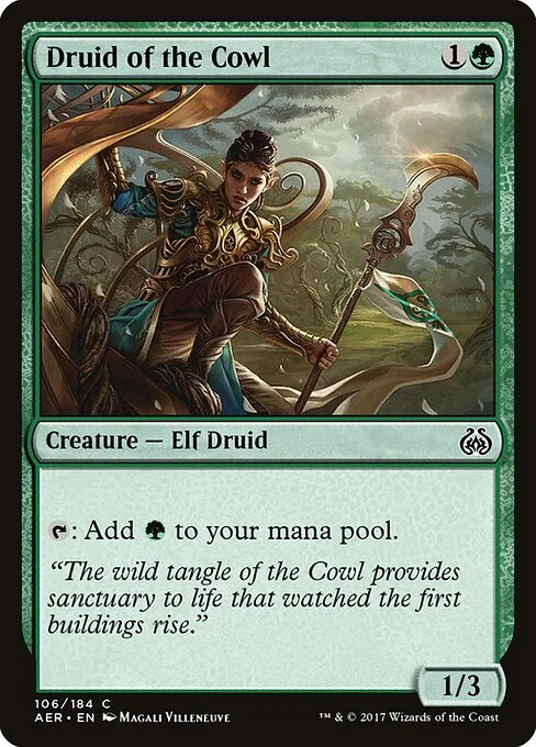 Druid of the Cowl, carta Magic di tipo Creature — Elf Druid illustrata da Magali Villeneuve