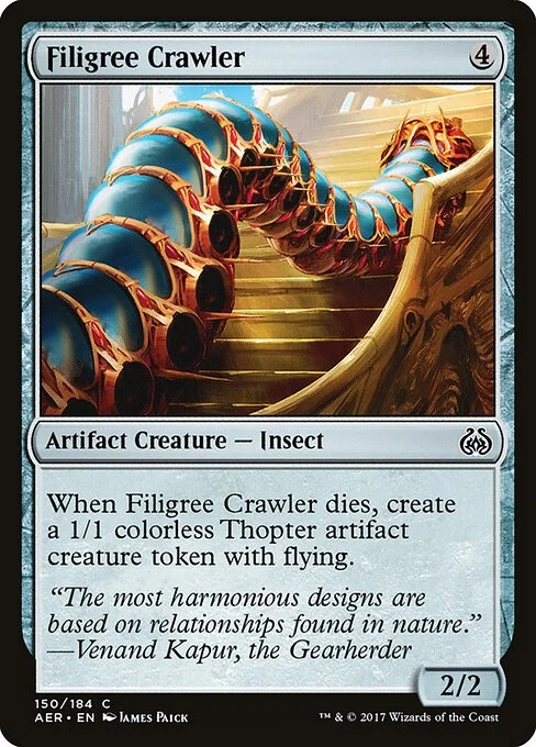 Filigree Crawler, carta Magic di tipo Artifact Creature — Insect illustrata da James Paick