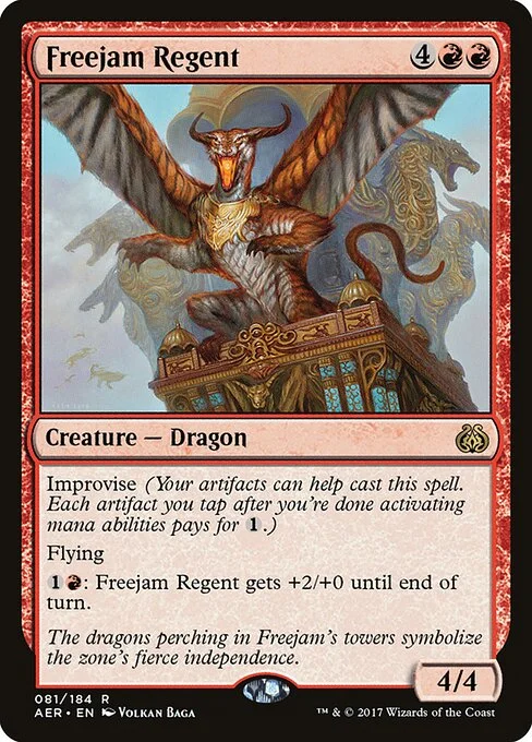 Freejam Regent, carta Magic di tipo Creature — Cat Dragon illustrata da Volkan Baǵa