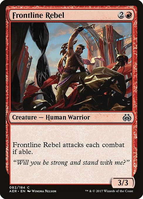 Frontline Rebel, carta Magic di tipo Creature — Human Warrior illustrata da Winona Nelson