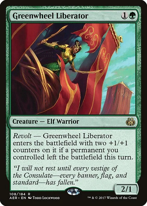 Greenwheel Liberator, carta Magic di tipo Creature — Elf Warrior illustrata da Todd Lockwood
