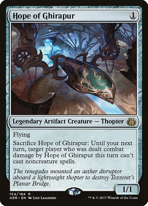 Hope of Ghirapur, carta Magic di tipo Legendary Artifact Creature — Thopter illustrata da Lius Lasahido