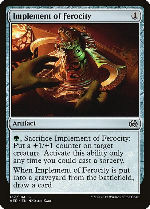 Implement of Ferocity, carta Magic di tipo Artifact illustrata da Jason Kang