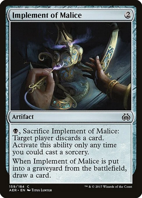 Implement of Malice, carta Magic di tipo Artifact illustrata da Titus Lunter