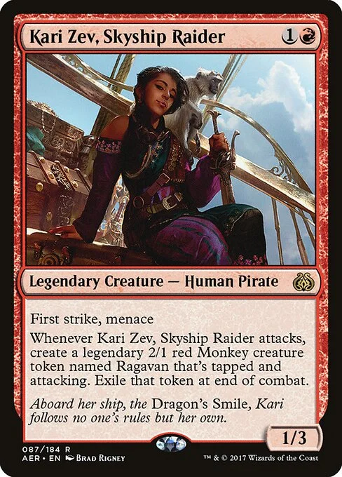 Kari Zev, Skyship Raider, carta Magic di tipo Legendary Creature — Human Pirate illustrata da Brad Rigney