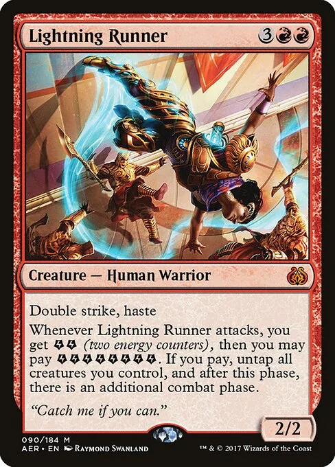 Lightning Runner, carta Magic di tipo Creature — Human Warrior illustrata da Raymond Swanland