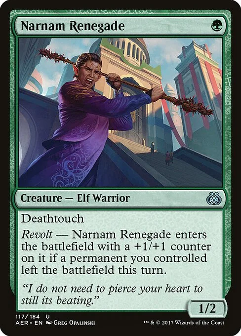 Narnam Renegade, carta Magic di tipo Creature — Elf Warrior illustrata da Greg Opalinski