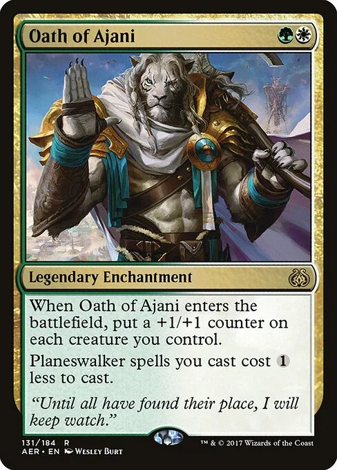 Oath of Ajani, carta Magic di tipo Legendary Enchantment illustrata da Wesley Burt