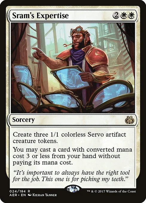 Sram's Expertise, carta Magic di tipo Sorcery illustrata da Kieran Yanner
