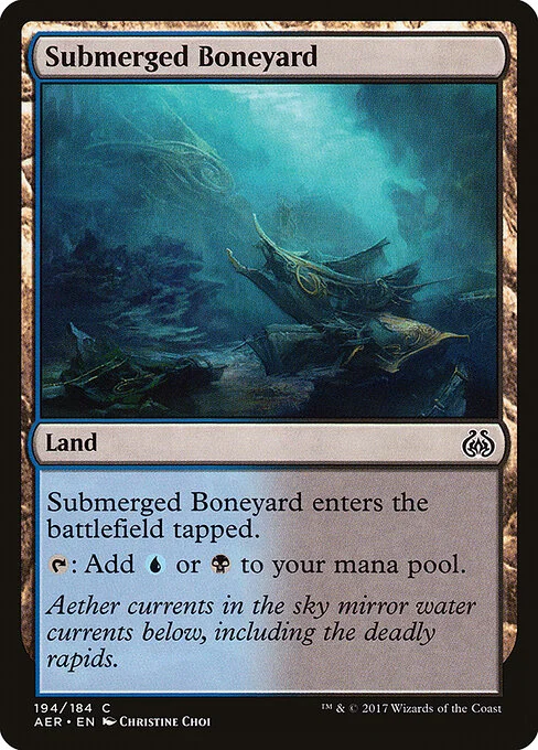 Submerged Boneyard, carta Magic di tipo Land illustrata da Christine Choi