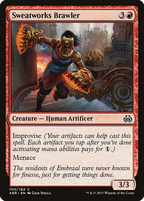 Sweatworks Brawler, carta Magic di tipo Creature — Human Artificer illustrata da Zack Stella