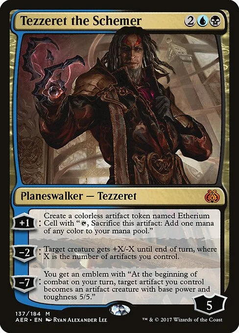 Tezzeret the Schemer, carta Magic di tipo Legendary Planeswalker — Tezzeret illustrata da Ryan Alexander Lee