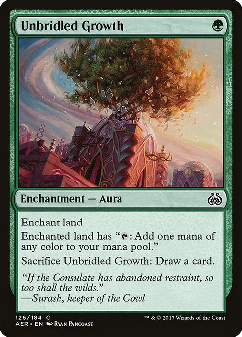 Unbridled Growth, carta Magic di tipo Enchantment — Aura illustrata da Ryan Pancoast