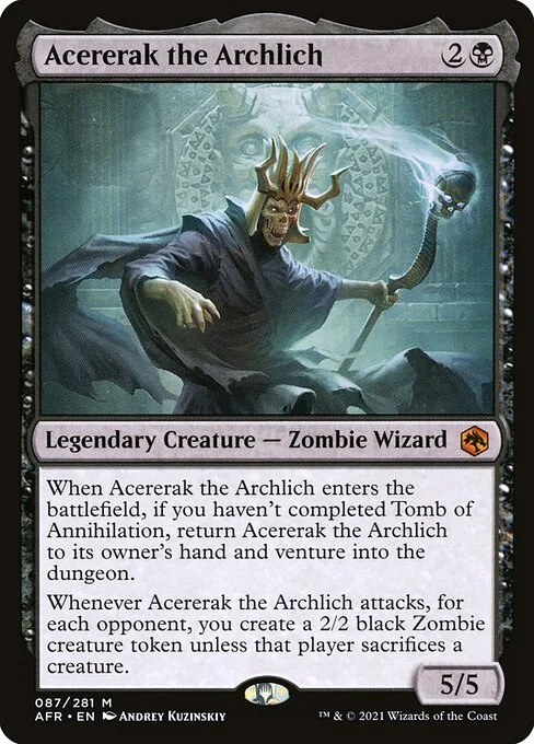 Acererak the Archlich, carta Magic di tipo Legendary Creature — Zombie Wizard illustrata da Andrey Kuzinskiy