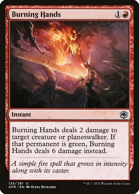 Burning Hands, carta Magic di tipo Instant illustrata da Olena Richards