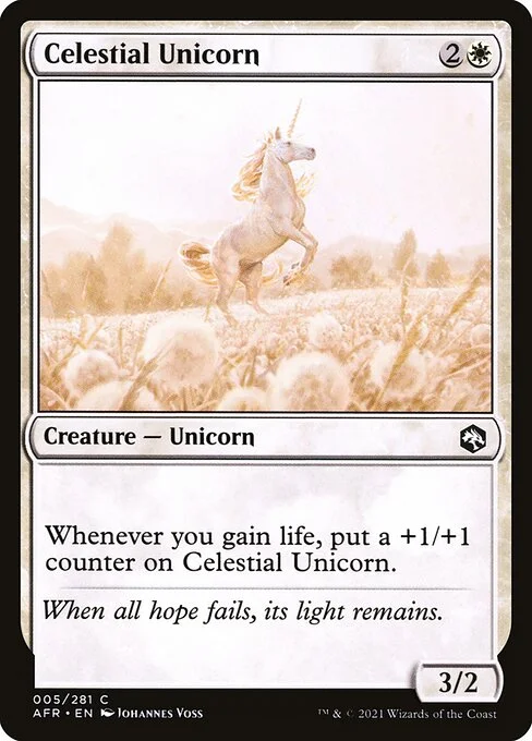 Celestial Unicorn, carta Magic di tipo Creature — Unicorn illustrata da Johannes Voss