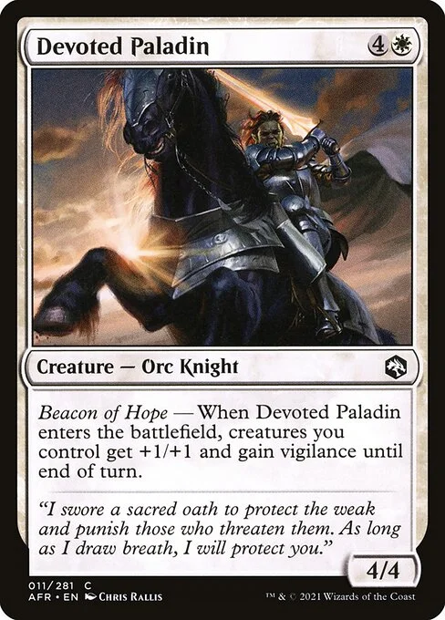 Devoted Paladin, carta Magic di tipo Creature — Orc Knight illustrata da Chris Rallis