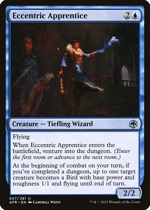 Eccentric Apprentice, carta Magic di tipo Creature — Tiefling Wizard illustrata da Campbell White