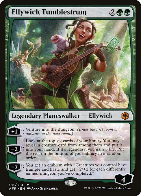 Ellywick Tumblestrum, carta Magic di tipo Legendary Planeswalker — Ellywick illustrata da Anna Steinbauer