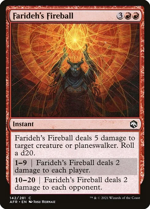 Farideh's Fireball, carta Magic di tipo Instant illustrata da Josu Hernaiz
