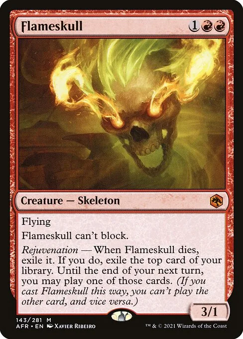 Flameskull, carta Magic di tipo Creature — Skeleton illustrata da Xavier Ribeiro