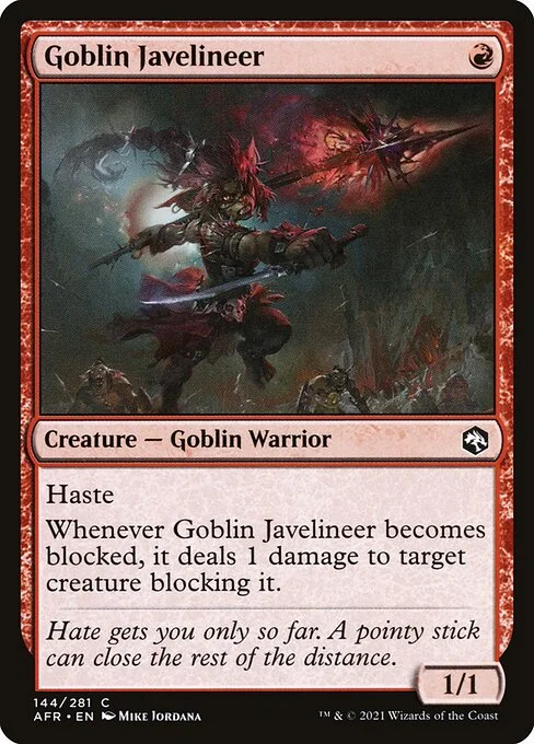 Goblin Javelineer, carta Magic di tipo Creature — Goblin Warrior illustrata da Mike Jordana