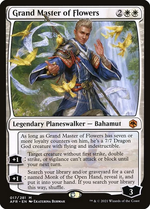 Grand Master of Flowers, carta Magic di tipo Legendary Planeswalker — Bahamut illustrata da Ekaterina Burmak