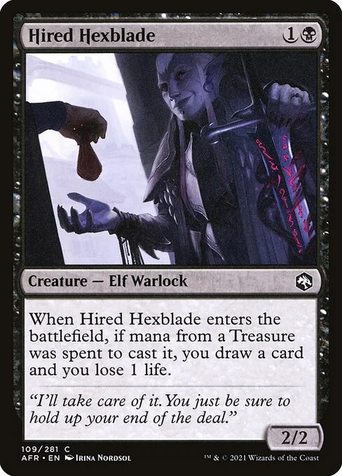 Hired Hexblade, carta Magic di tipo Creature — Elf Warlock illustrata da Irina Nordsol
