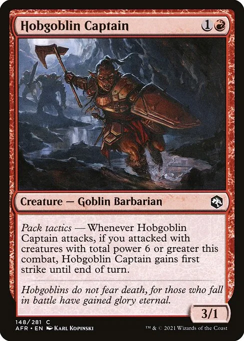 Hobgoblin Captain, carta Magic di tipo Creature — Goblin Barbarian illustrata da Karl Kopinski