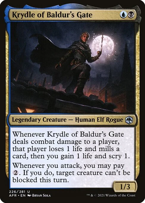 Krydle of Baldur's Gate, carta Magic di tipo Legendary Creature — Human Elf Rogue illustrata da Bryan Sola