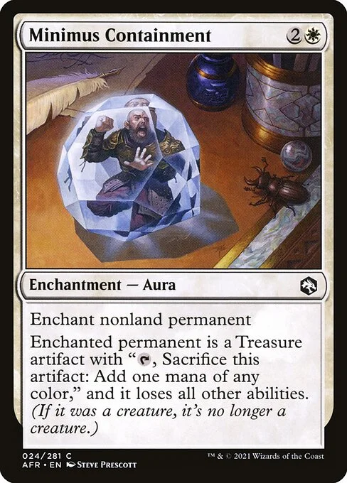 Minimus Containment, carta Magic di tipo Enchantment — Aura illustrata da Steve Prescott