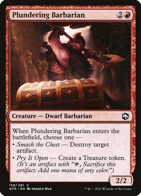 Plundering Barbarian, carta Magic di tipo Creature — Dwarf Barbarian illustrata da Andrew Mar