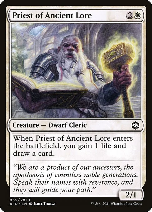 Priest of Ancient Lore, carta Magic di tipo Creature — Dwarf Cleric illustrata da Jarel Threat