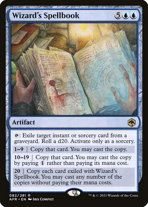 Wizard's Spellbook, carta Magic di tipo Artifact — Book illustrata da Iris Compiet
