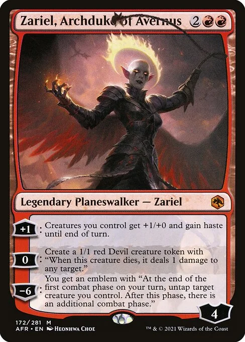 Zariel, Archduke of Avernus, carta Magic di tipo Legendary Planeswalker — Zariel illustrata da Heonhwa