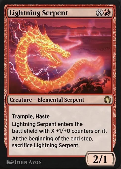 Lightning Serpent, carta Magic di tipo Creature — Elemental Serpent illustrata da John Avon