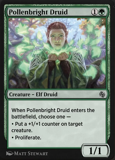 Pollenbright Druid, carta Magic di tipo Creature — Elf Druid illustrata da Matt Stewart