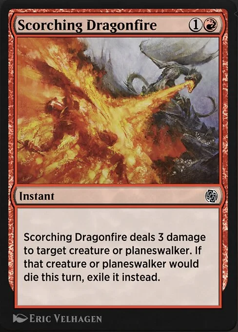 Scorching Dragonfire, carta Magic di tipo Instant illustrata da Eric Velhagen