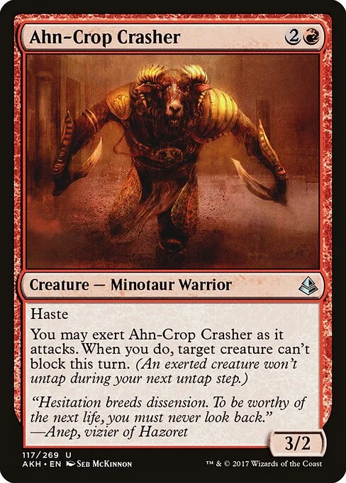Ahn-Crop Crasher, carta Magic di tipo Creature — Minotaur Warrior illustrata da Seb McKinnon