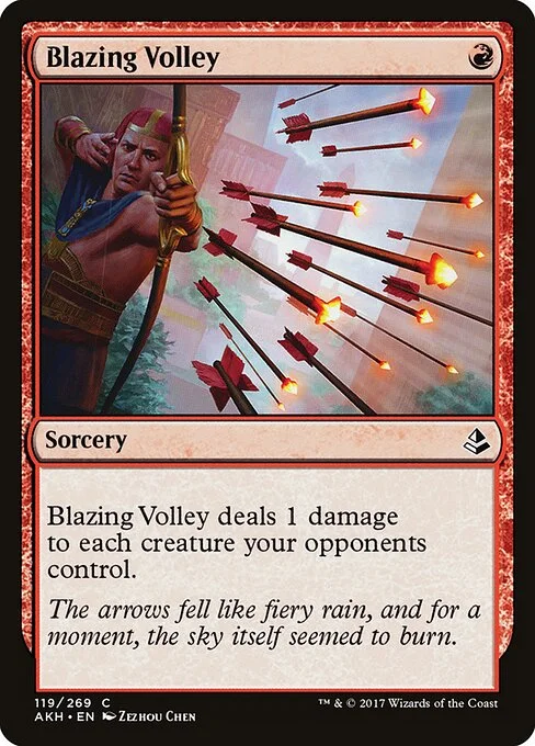 Blazing Volley, carta Magic di tipo Sorcery illustrata da Zezhou Chen