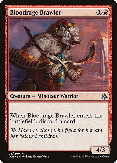 Bloodrage Brawler, carta Magic di tipo Creature — Minotaur Warrior illustrata da Lars Grant-West