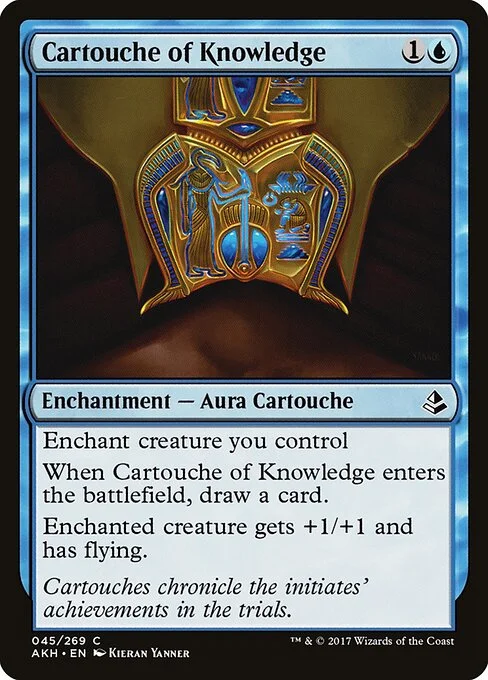 Cartouche of Knowledge, carta Magic di tipo Enchantment — Aura Cartouche illustrata da Kieran Yanner