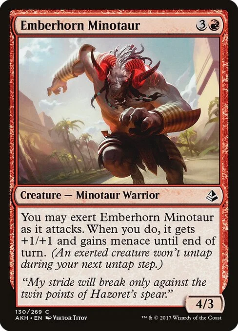 Emberhorn Minotaur, carta Magic di tipo Creature — Minotaur Warrior illustrata da Viktor Titov